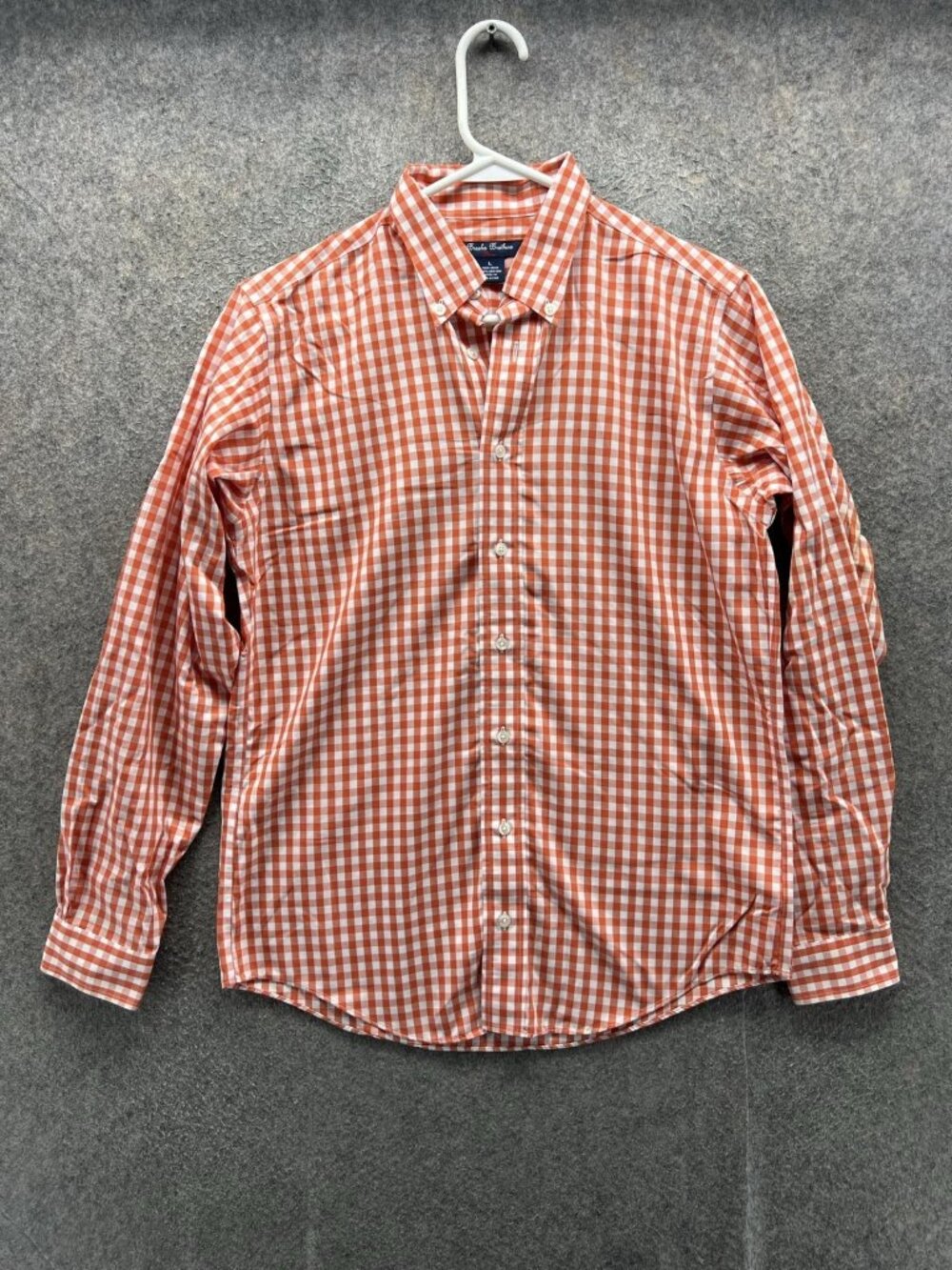 Brooks Brothers Dress Shirt Mens Large Orange Gingham Non Iron Long Sleeve
